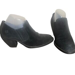 Born Black Suede Leather‎ Ankle Booties Heeled Pull On Women's Size 7.5